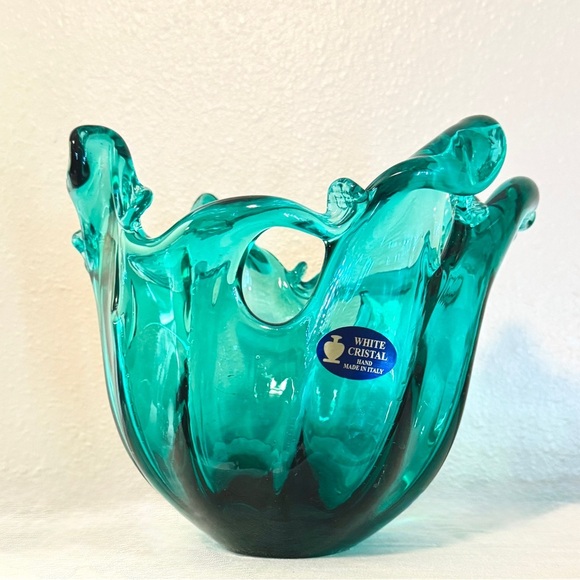 Large Murano Handblown Teal Crystal Bowl - Picture 8 of 11